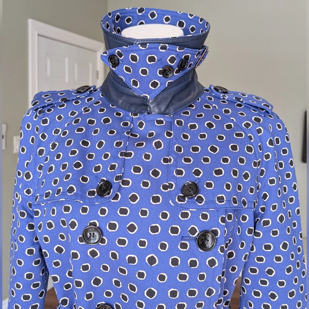 Coach Woman's Trench Coat Royal Blue Jacket Leather Collar 100% Cotton Size M - Picture 6 of 17